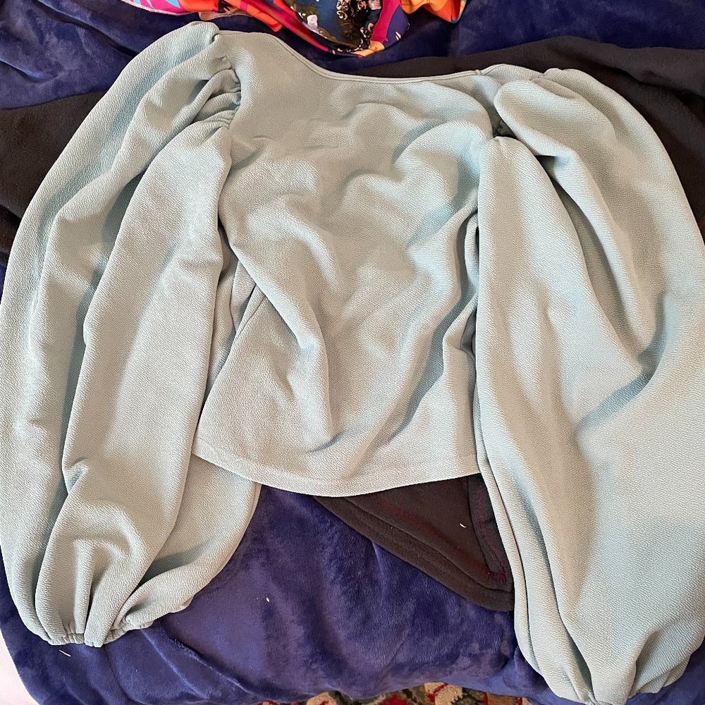 Light Blue Puffer Sleeve Blouse